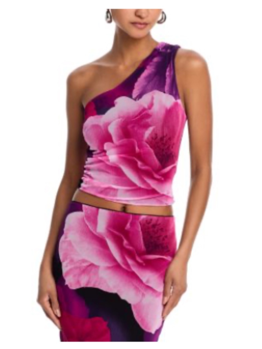 🌸 NWT AQUA One Shoulder Mesh Floral Top XXS Pink -Bloomingdales Exclusive